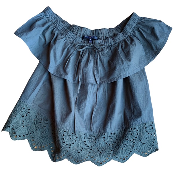 Ladies Off the Shoulder Eyelet Blouse Olive Size S - Picture 5 of 6